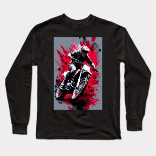 Dirt Bike With Red and Black Paint Splash Design Long Sleeve T-Shirt